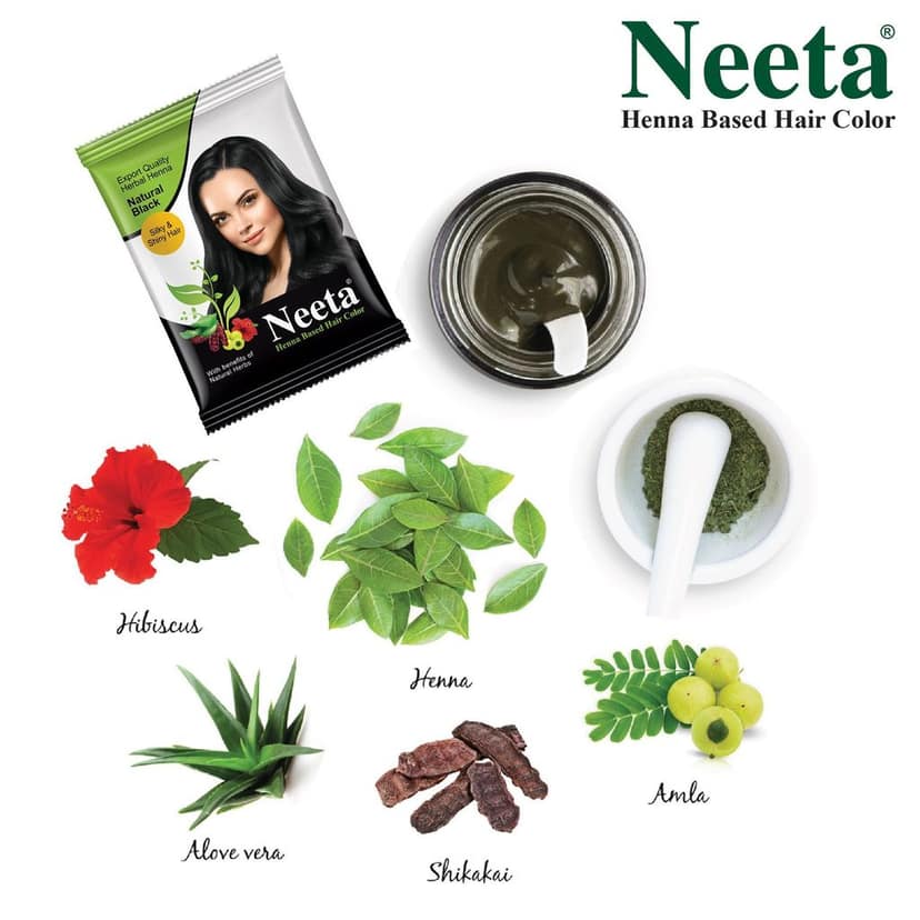 Neeta Henna Based Hair Color Natural Black 10g Pack of 10, Silky and Shiny Powder Hair Colour with Benefits of 5 Natural Herbs view 4