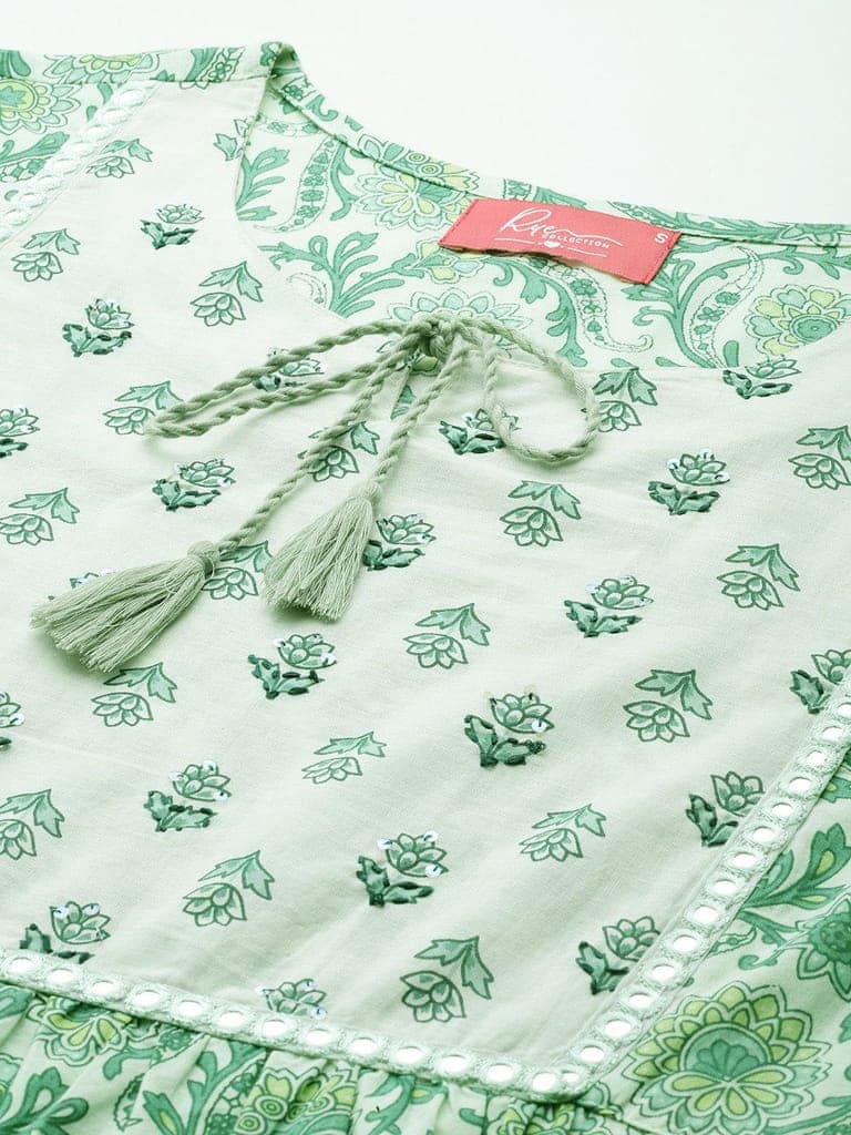 Ethnic Motifs Printed Mirror Work Pure Cotton Mirror Work Pleated Kurti view 5