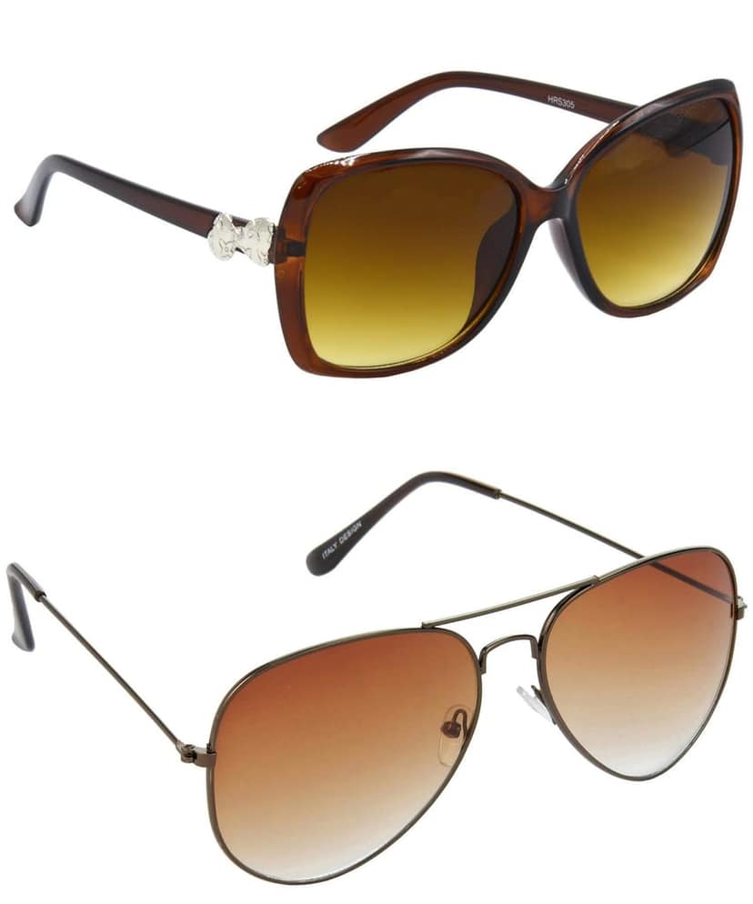 HRINKAR Unisex Over-sized Sunglasses Brown Frame, Clear & Brown Lens (Large) - Pack of 2