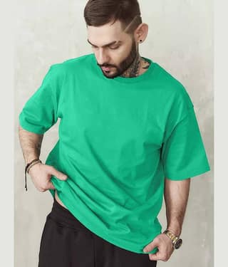 Leotude Men Cotton Blend Oversized Fit Solid T-Shirt ( Green )