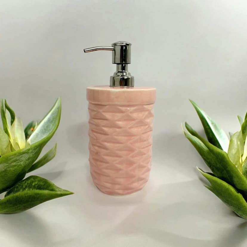 Refillable Ceramic Pink Hand Soap Dispenser with Pump view 2
