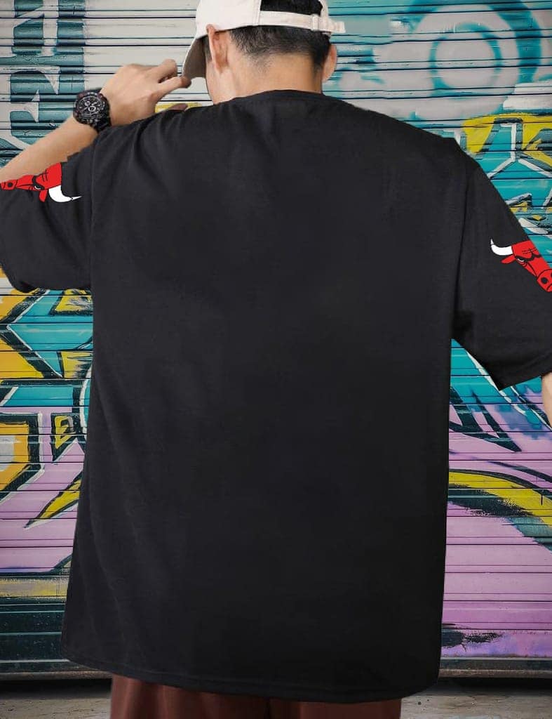 Scott Fincher Oversized Men's Casual Short Sleeve T-shirt with BULL 23 Print : AA(ARN)BLACK_79 view 3