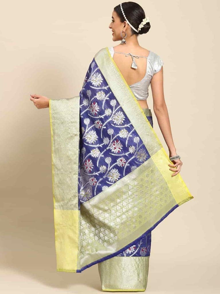 Women's Brocade Soft Silk Zari Woven Saree With Unstiched Blouse Piece view 3