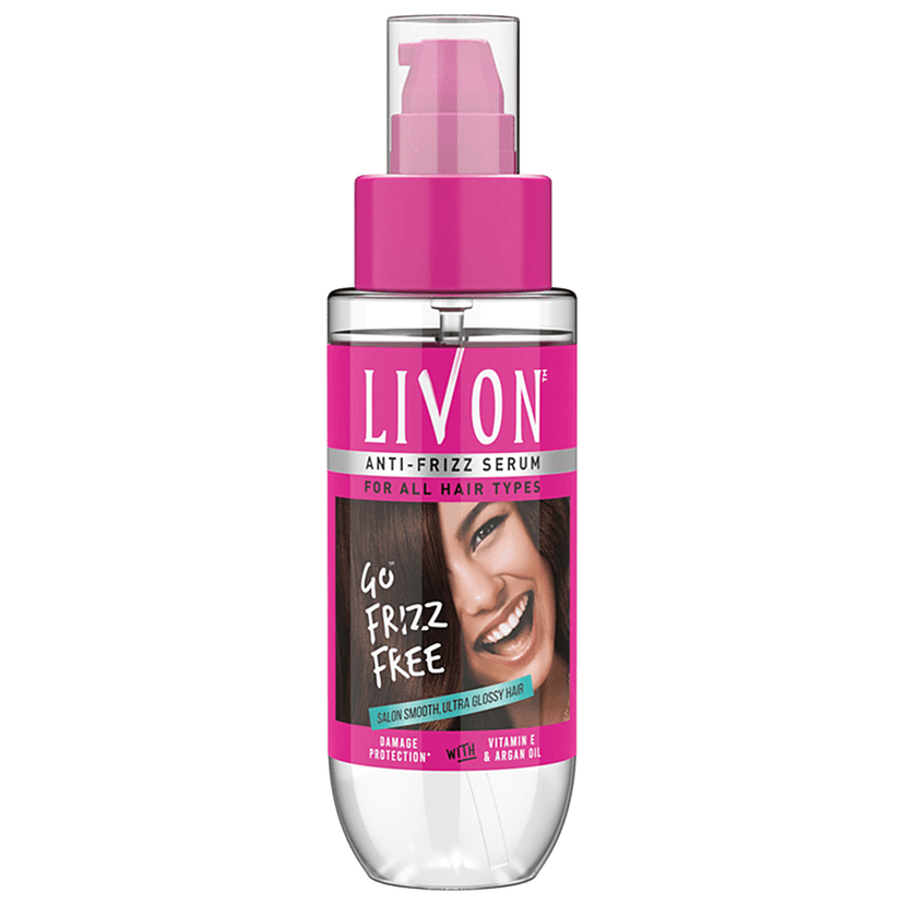 Livon Serum Anti-Frizz Serum - For All Hair Types, Damage Protection, With Vitamin E & Argan Oil, 50 Ml view 2
