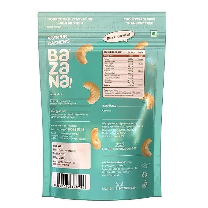 Bazana Premium Raw Cashews - 205g | Healthy Crunchy Cashew Nuts | Nourishing Dry Fruit Delight Wholesome view 3