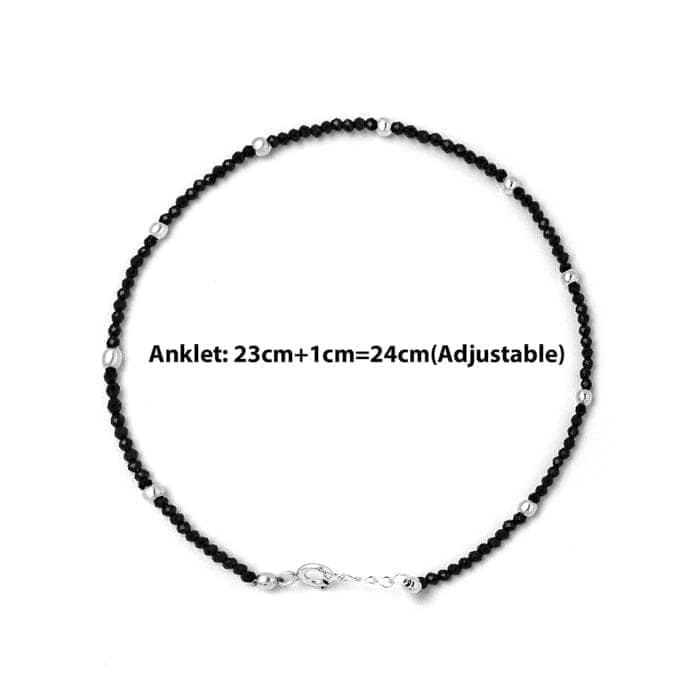 Silver Minimal Black Beads Pair Of Anklets view 4