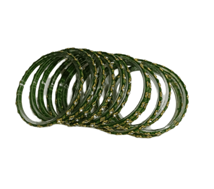 Green and Gold Glass Bangle Set with Rhinestones view 3