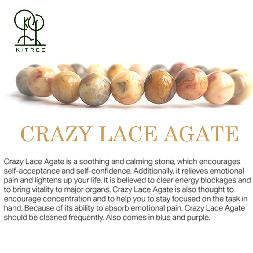 KITREE NATURAL CRAZY LACE AGTE CRYSTAL REIKI HEALING BRACELET 8MM ROUND FOR UNISEX (COLOR MULTI-COLOR) view 3