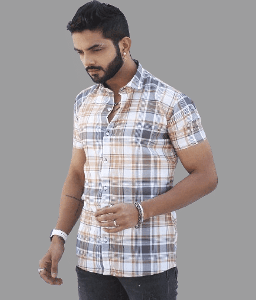 HARPITA 100% Cotton Regular Fit Checks Half Sleeves Men's Casual Shirt - Mustard ( Pack of 1 )