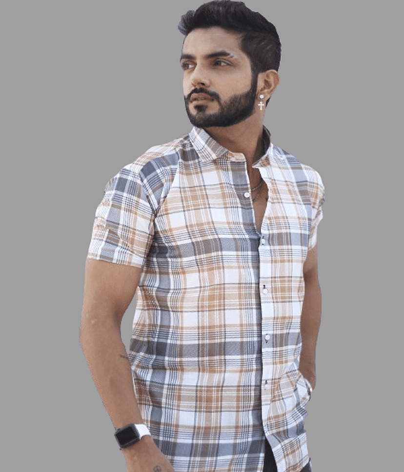HARPITA 100% Cotton Regular Fit Checks Half Sleeves Men's Casual Shirt - Mustard ( Pack of 1 ) view 2
