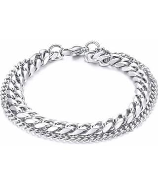 ZIVOM® Double Layered Wrist Wrap Macho Silver 316L Surgical Stainless Steel Curb Popcorn Chain Bracelet For Men Boys