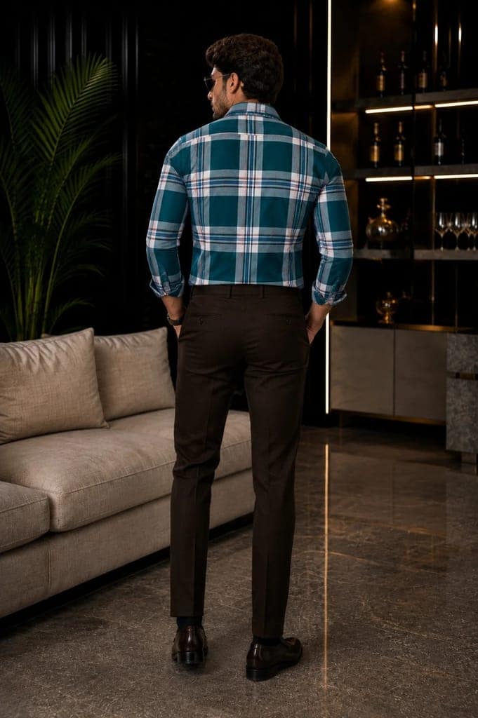 Men's Premium Blue & Brown Check Formal Shirt view 4