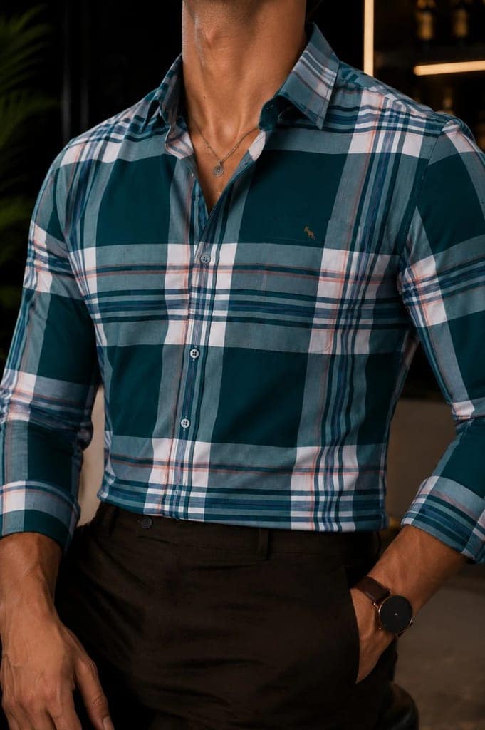 Men's Premium Blue & Brown Check Formal Shirt view 6