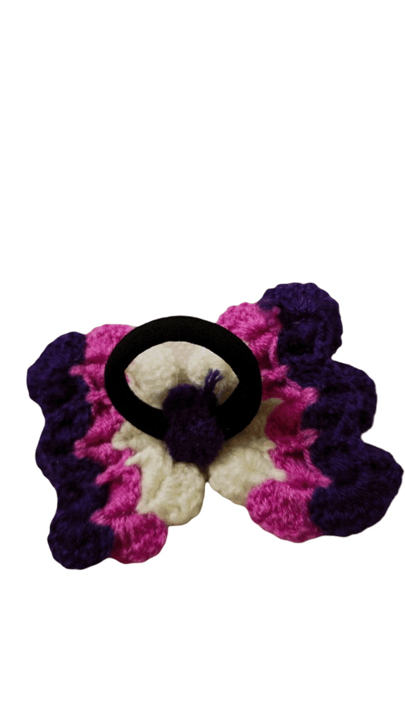 Handmade Crochet Butterfly Hair Tie with Elastic Band 🦋 pack of 2 view 3