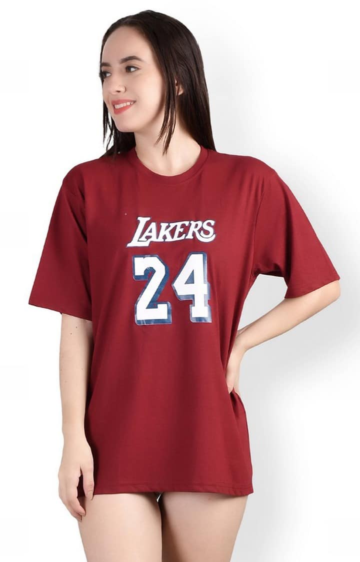 Lakers : Quirky Printed Oversized Women's Tees In Maroon Color