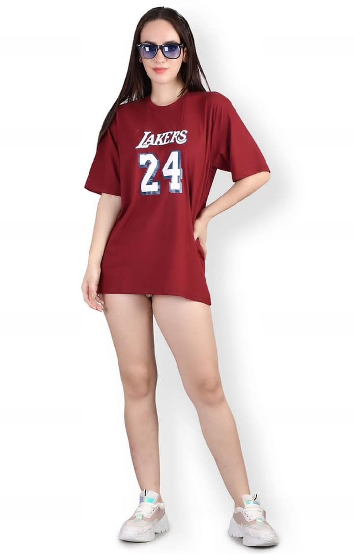 Lakers : Quirky Printed Oversized Women's Tees In Maroon Color view 2