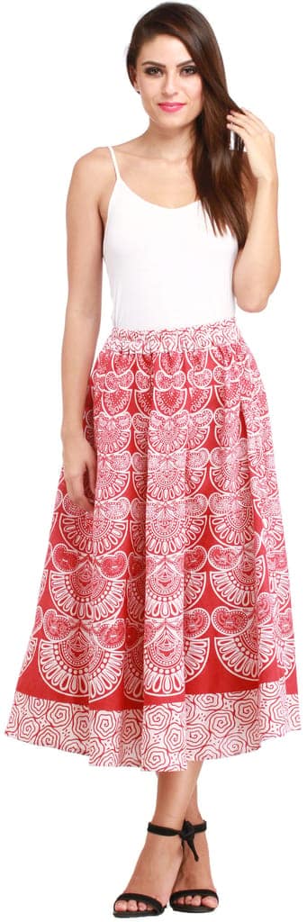 Tomato-Puree Midi-Skirt from Pilkhuwa with Block Printed Motifs view 2