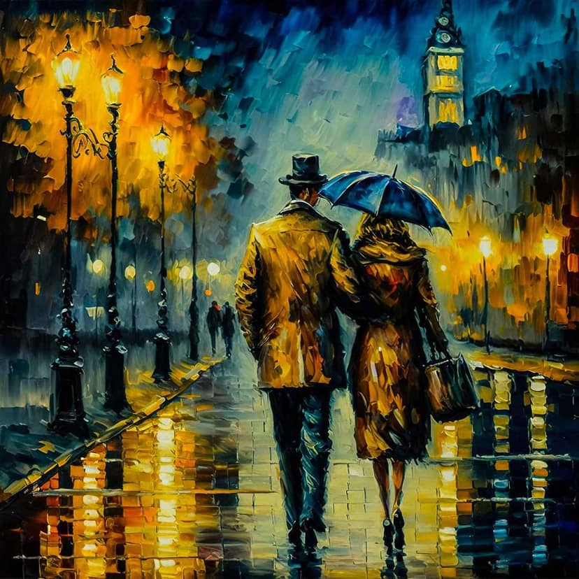 ROMANTIC COUPLE WALKING IN THE STRRET 24in X 24in WITH BLACK FRAME view 2