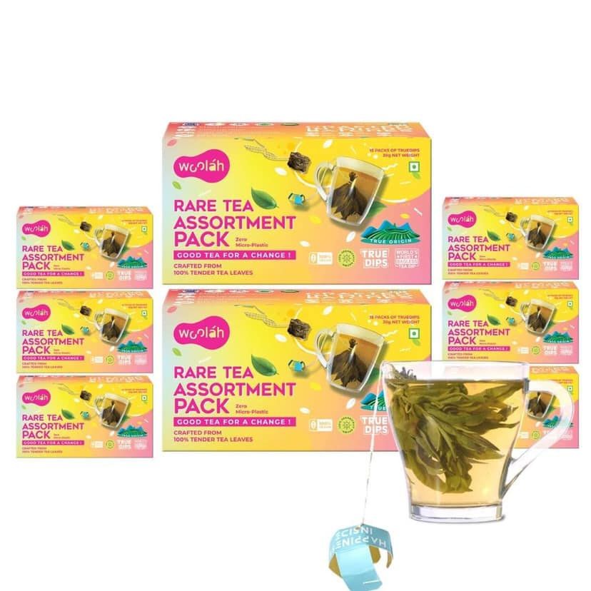 Woolah Rare Tea Assortment Pack - World's 1st Bagless Whole Leaf Organic Tea Dip | 15 pcs | Single Origin Tea | Naturally Anti-Oxidant Properties | Plastic-free | Boosts Energy