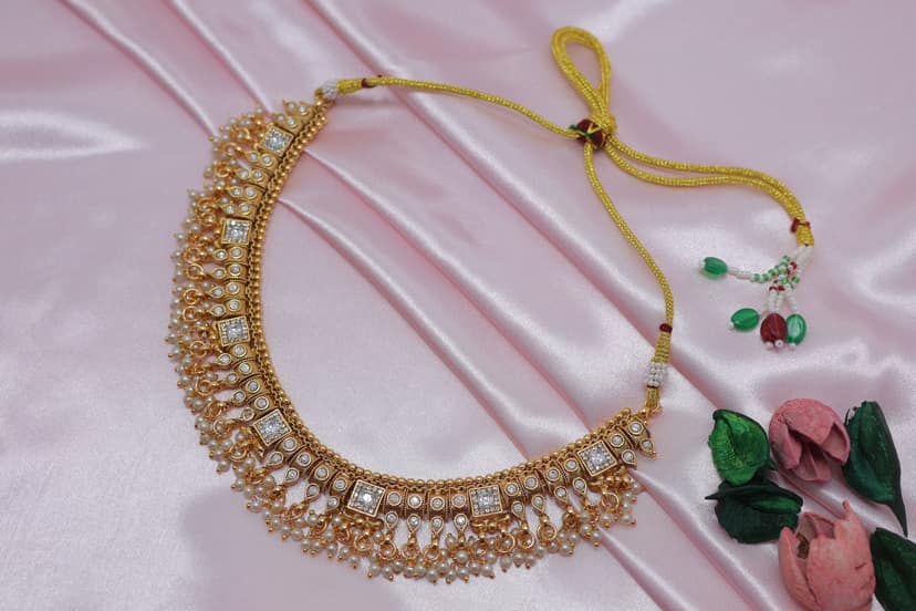 Mrinmayi Gold Plated Kundan Bridal Necklace Set with Earrings – Traditional Jewellery for Women view 3
