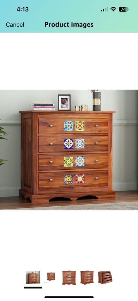 SAHIRAM CHOUDHARY; Solid Sheesham Wood Handcrafted Chest of Drawers with 4 Drawers Sideboard Cabinet Storage || Kitchen Cabinet || Bedroom Furniture, Durable Handcrafted Sideboard