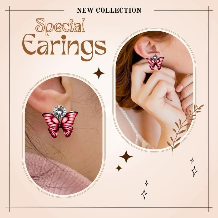 Jewelryklub Zircon Studded Multicolored Butterfly Design Stud Earrings For Girls & Women Design 4 view 4
