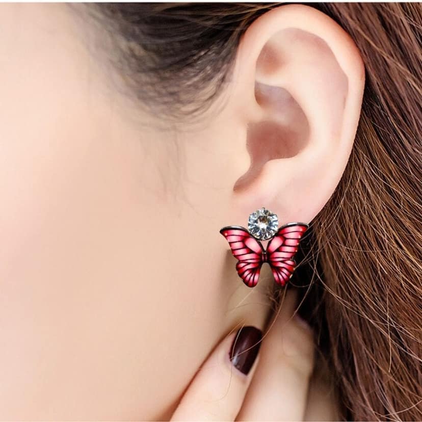 Jewelryklub Zircon Studded Multicolored Butterfly Design Stud Earrings For Girls & Women Design 4 view 5
