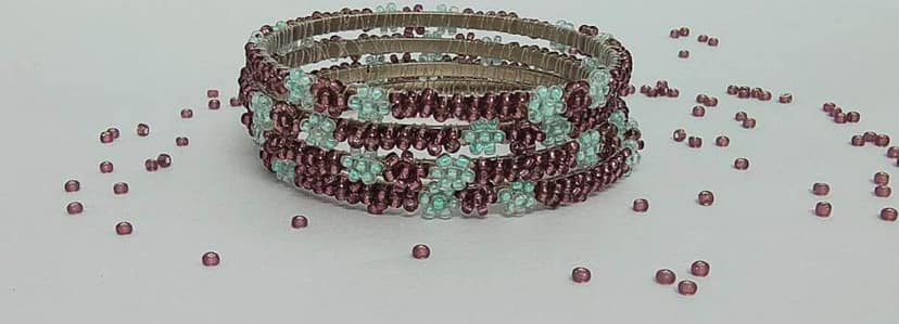 Brown And Light Green Seed Beads In a Floral Pattern Piece 4 view 2