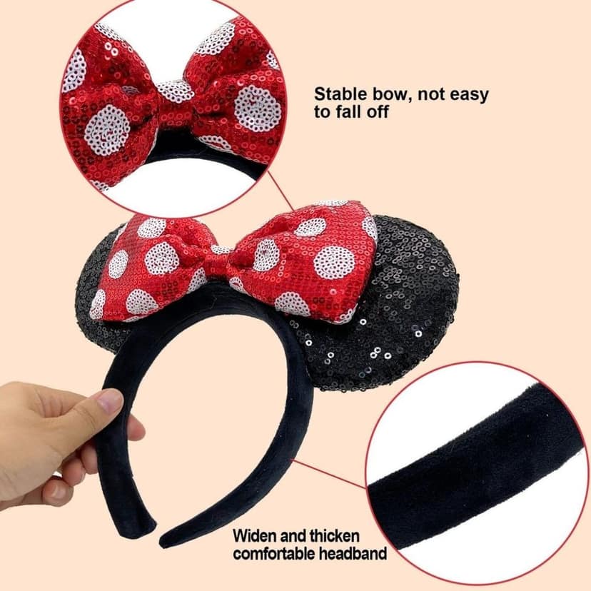 Miinie Mouse Headbnad with Sequin Black & Red - 1PC view 5