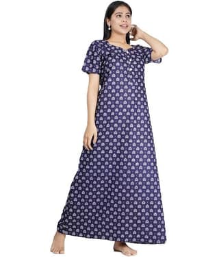 Favnic Cotton Nighty & Night Gowns - Blue