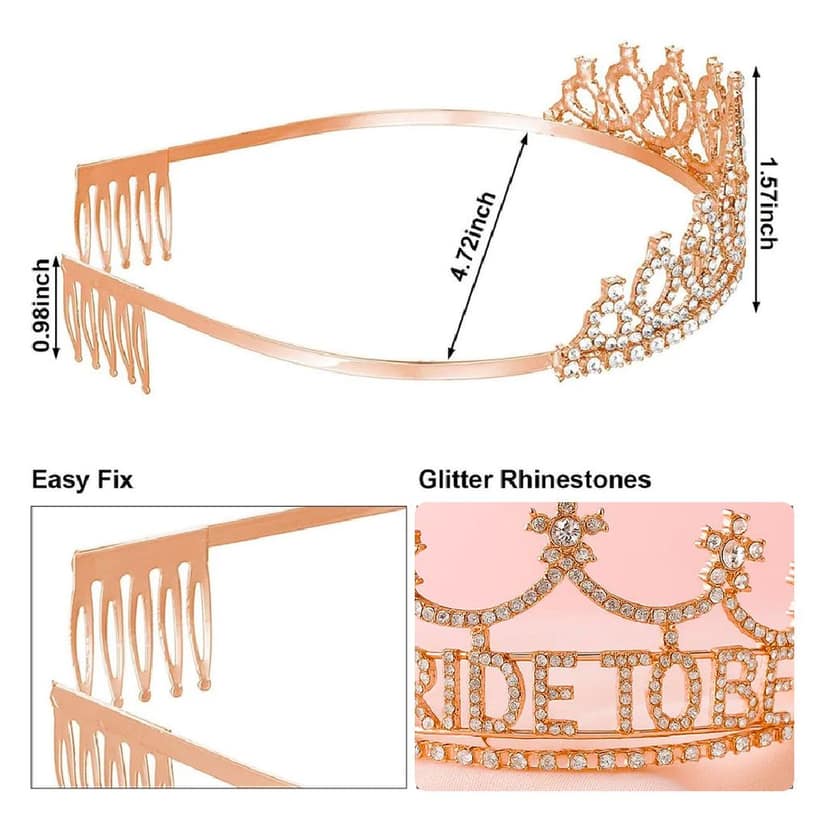 Bride To Be Rose Gold Tiara with Rhinestones - 1PC view 6
