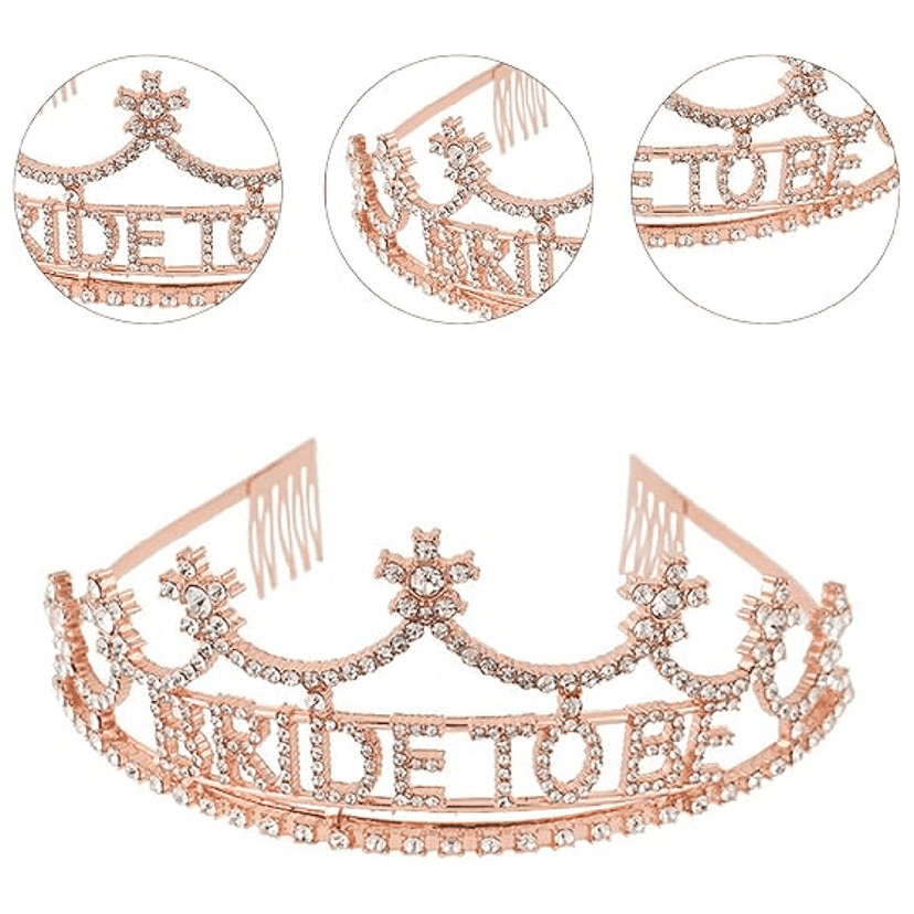 Bride To Be Rose Gold Tiara with Rhinestones - 1PC view 8