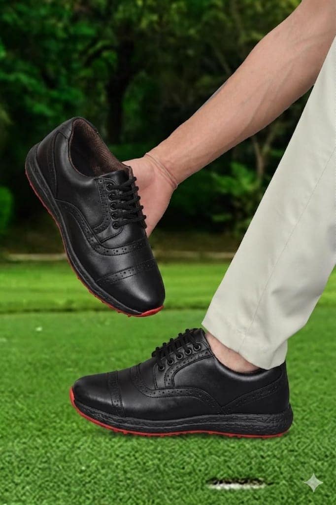 HITCARO® Men's Genuine Leather Lace-up Professional 100% Waterproof Premium Gold Golf Shoes PR-5407 view 2