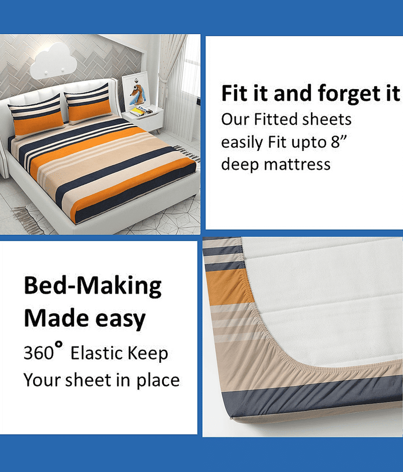 Apala Microfibre Abstract Printed Fitted Double Bedsheet With 2 Pillow Covers- Blue view 2