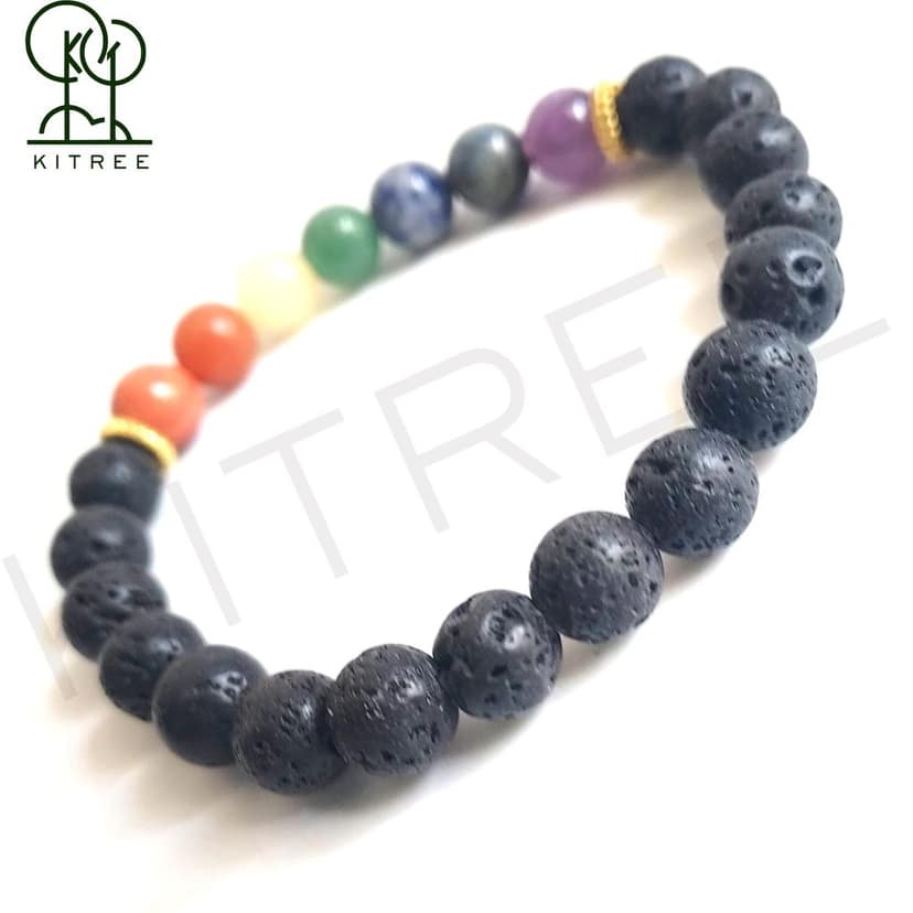 KITREE NATURAL LAVA WITH SEVEN CHAKRAS CRYSTAL BRACELETS 8MM ROUND FOR UNISEX (MULTI COLOR) view 3