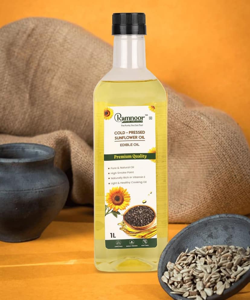 Ramnoor Pure Organic Cold Pressed Sunflower Oil 1L | Pure & Light Cooking Oil | Rich in Vitamin E | Healthy Edible Oil view 3
