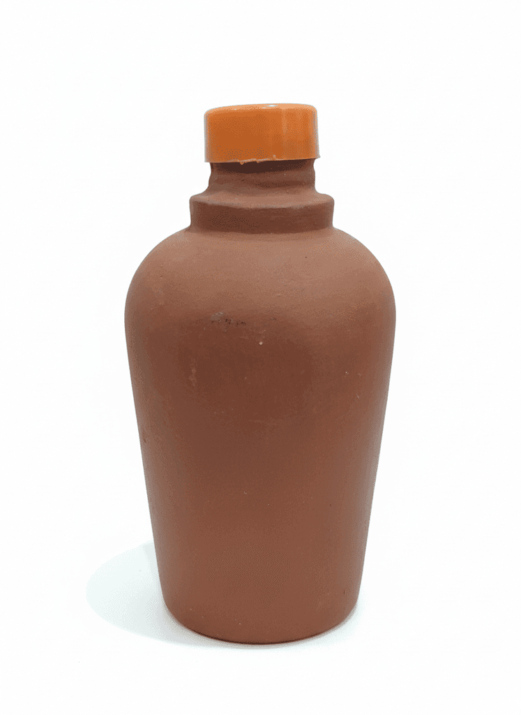 Brown Bottle with Orange Cap view 2
