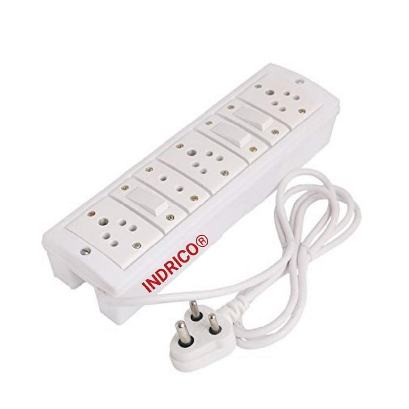 INDRICO Switch Board Extension Board Spike Guard 4 Miter Fitted with Anchor Switches(3 Switches+3 Socket+ 1 Two pin)