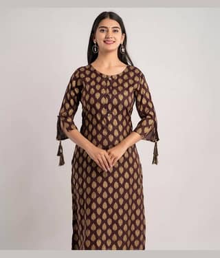 MAUKA - Brown Rayon Women's Straight Kurti ( Pack of 1 )