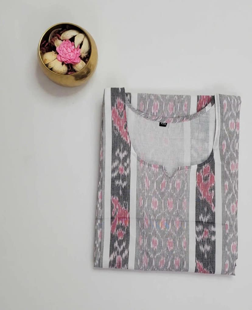 Grey Sambalpuri Bandhakala Handloom Cotton Kurti view 5