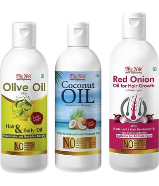 The Nile Onion Oil 150 ML + Coconut Oil 100 ML+ Olive Oil 100 ML 350 mL Pack of 3