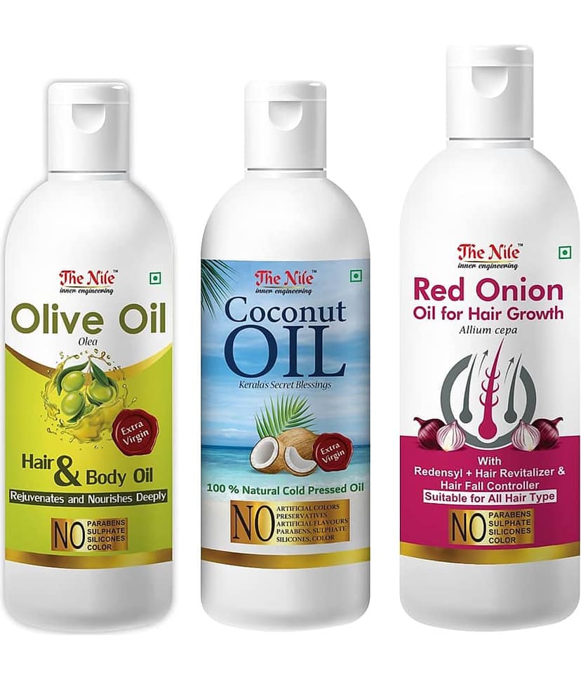 The Nile Onion Oil 150 ML + Coconut Oil 100 ML+ Olive Oil 100 ML 350 mL Pack of 3
