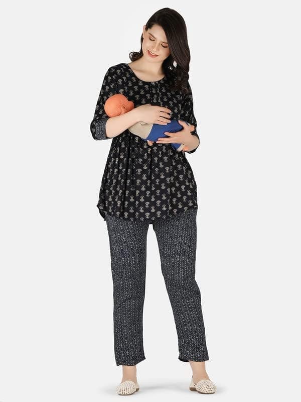 KOI SLEEPWEAR Blue Maternity Floral Co-ord Casual Ethnic wear wih Feeding Pockets (L)� view 4