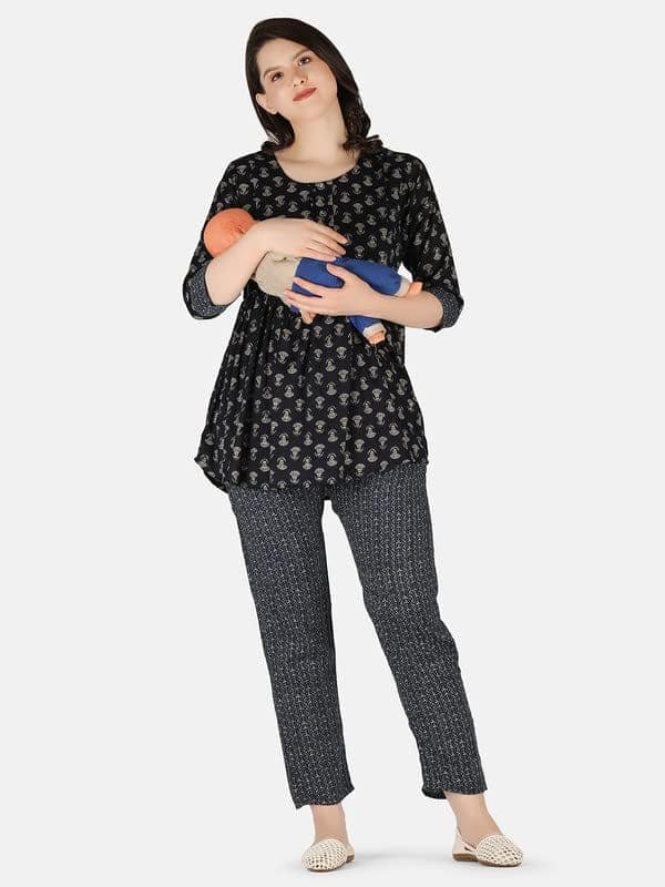 KOI SLEEPWEAR Blue Maternity Floral Co-ord Casual Ethnic wear wih Feeding Pockets (L)� view 5
