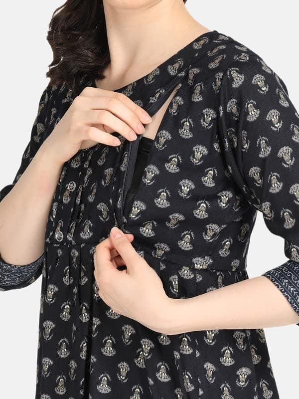 KOI SLEEPWEAR Blue Maternity Floral Co-ord Casual Ethnic wear wih Feeding Pockets (L)� view 9