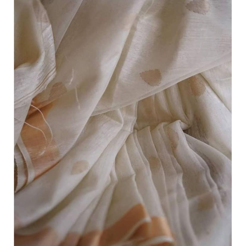 Silk Linen Handloom White Saree with Blouse Buta weaving and running blouse-4272 view 3