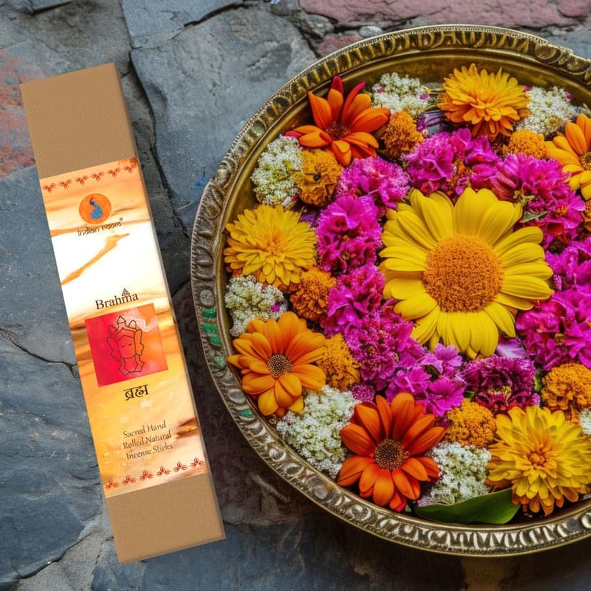 Indian Room’s Hand-Rolled Incense Sticks “Brahma” | Yellow Champa & Natural Herbs | Charcoal-Free | for Pooja, Havan, Yoga, Spa & Aromatherapy view 2