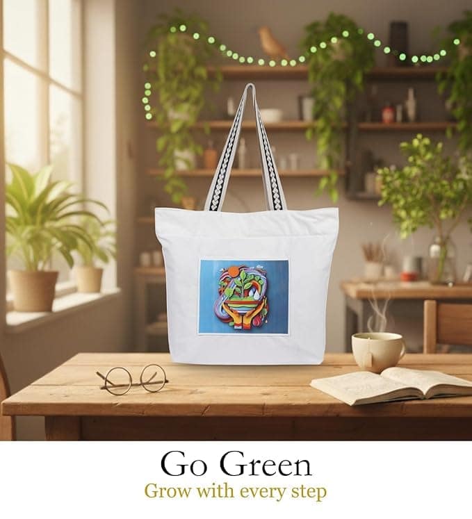 WOTM On The Move Tote | Premium Printed Cotton Canvas Tote Bag with Zipper & Inside Pocket, Stylish Everyday Travel Bag for Work, College, Office, Travel, Shopping view 2
