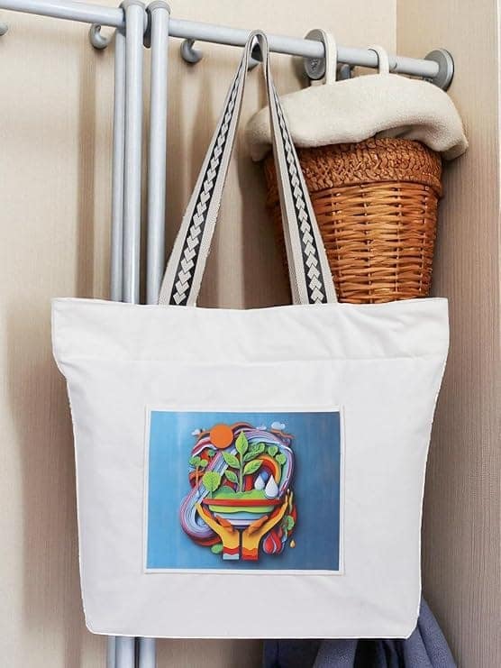 WOTM On The Move Tote | Premium Printed Cotton Canvas Tote Bag with Zipper & Inside Pocket, Stylish Everyday Travel Bag for Work, College, Office, Travel, Shopping view 3