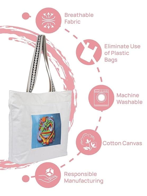 WOTM On The Move Tote | Premium Printed Cotton Canvas Tote Bag with Zipper & Inside Pocket, Stylish Everyday Travel Bag for Work, College, Office, Travel, Shopping view 5